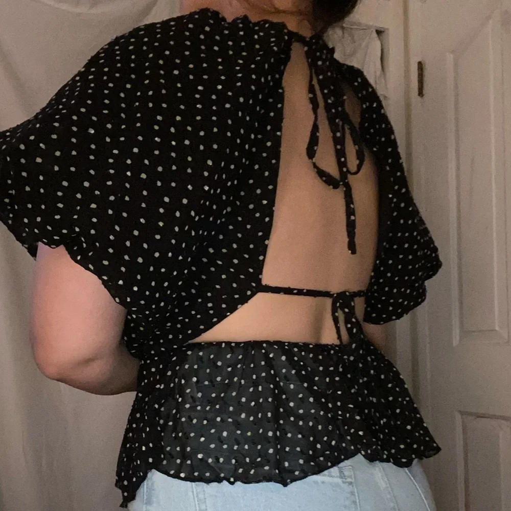 Nasty Gal Black and White Polka Dot Tie-Back Blouse - Picture 3 of 9